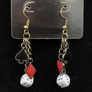 Handmade Gambling Card Suits & Dice Bronze Tone Earrings by Neanie-Bot